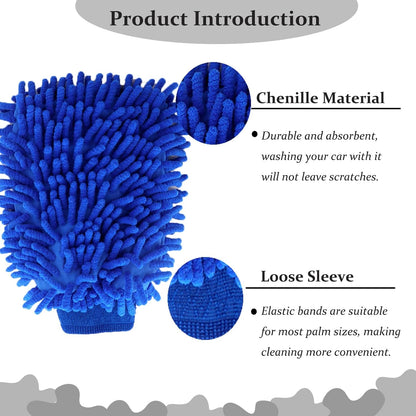 3PK Microfiber Car Wash Mitts Scratch Free Double Sided Cleaning Drying Mitts Wash Gloves for Car Washing Supplies Trucks Motorcycles (Blue+Green+Royal Blue)