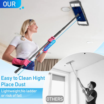 Wall Cleaner Mop with Long Handle, Wall Dust Cleaning Mop for Washing Walls with 2 Microfiber Reusable Pads,Floor Dry Wet Dust Mops for Wall Washer, Floor,Ceiling Cleaner