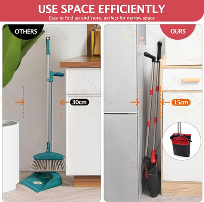 Broom and Dustpan Set with Long Handle, Light Weight Stainless Steel Poles Stand Upright Dustpans with Broom Combo for Home Kitchen Office Pet Dog Hair, 1-Pack (Purple)
