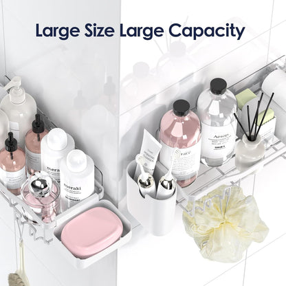 NESOMI Shower Caddy Adhesive Shower Organizer 7-Pack, Rustproof Stainless Steel Bathroom Shelves, Large Capacity No-Drill Rack Storage Accessories with Soap Dish Toothbrush Holder &24 Hooks Home Decor