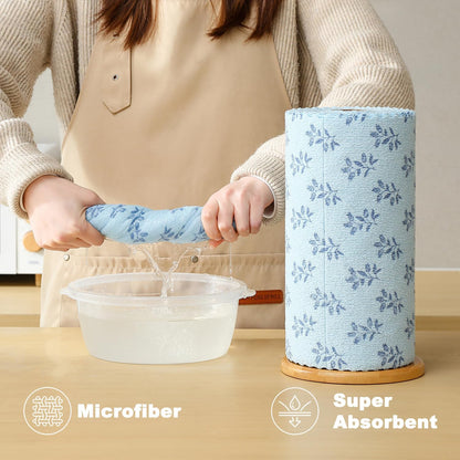 Microfiber Cleaning Cloth Roll,80 Pack Cleaning Towels,Lint Free Rags Paper Towels & Tear Away Reusable Towels,Washable Shop Rags Floral Wipe Cloth,Wash Cloths Dish Rags for Car Kitchen Window