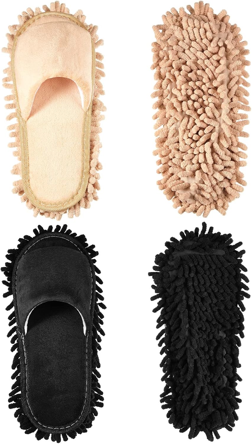 Jecery 2 Pairs Microfiber Cleaning Mop Slippers for Floor Cleaning House Mop Shoes Men and Women Washable Unisex Dusting Slippers Dirt Tool Supplies(Medium,Gray)
