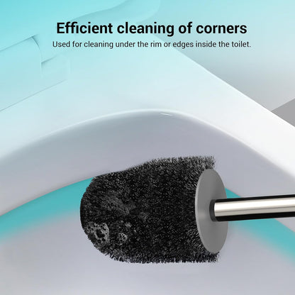 AONEZ Compact Toilet Brush & Holder, Stainless Steel Handle, Space Saving for Storage, Deep Cleaning, Drip-Proof, Easy to Assemble, Nylon Bristles, White & Grey