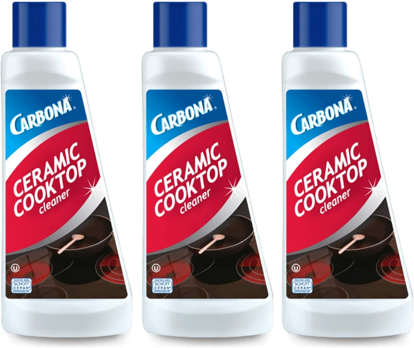 Carbona Ceramic Cooktop Cleaner | Grease & Burnt-On Food Remover | Non-Abrasive Formula | 16.8 Fl Oz, 3 Pack