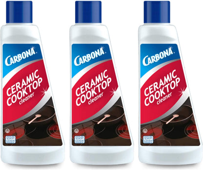 Carbona Ceramic Cooktop Cleaner | Grease & Burnt-On Food Remover | Non-Abrasive Formula | 16.8 Fl Oz, 3 Pack