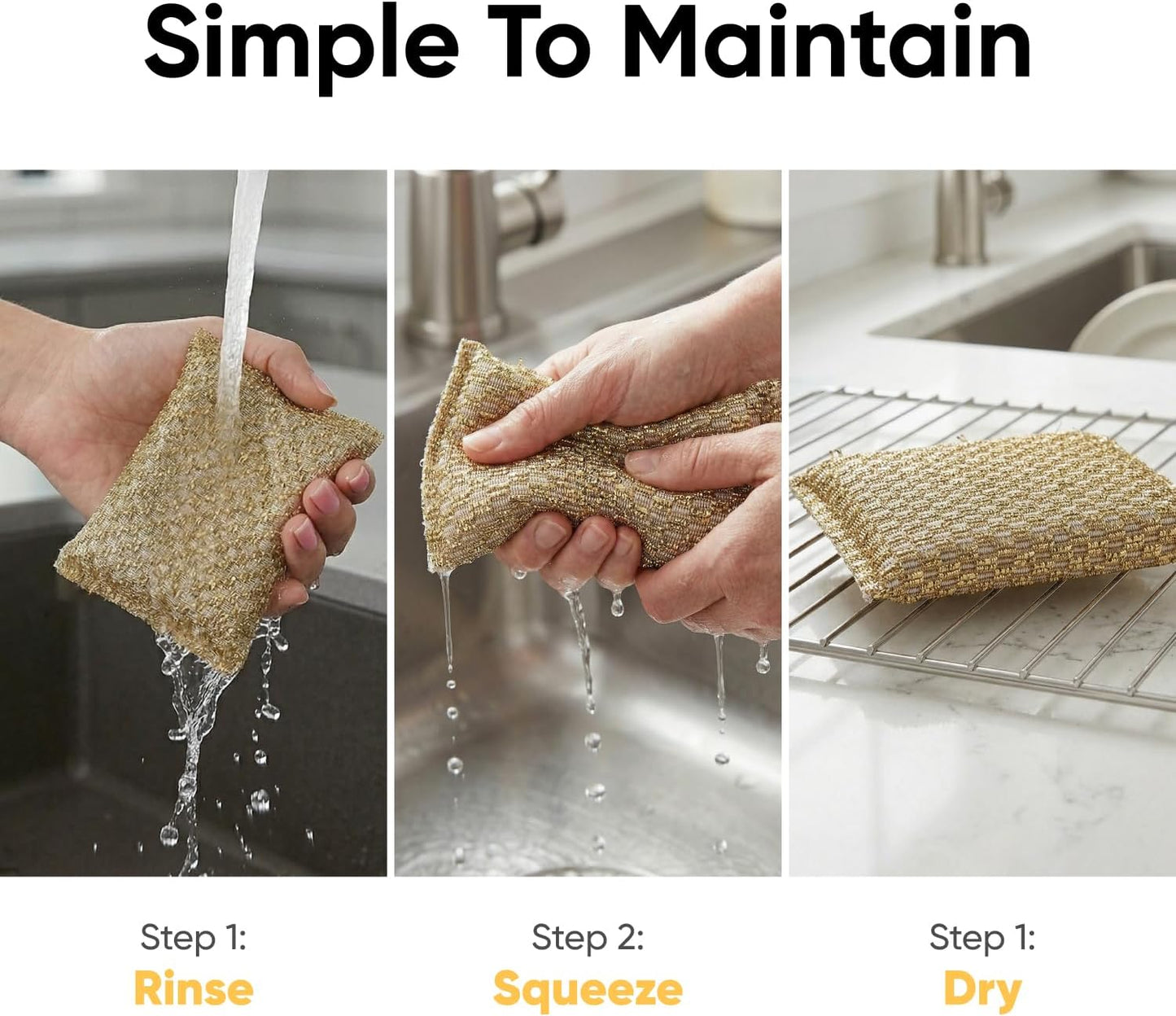 Kitchen Sponge Scrubber, Heavy Duty, Hand Friendly Scouring Sponge for Sink, Pot, Dish Washing Scrubber Non-Scratch, Kosher Sponge, by Superio (Silver-Gold)