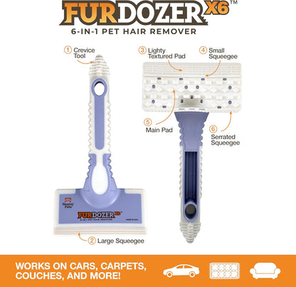 FurDozer Pet Hair Remover & Auto Detailing Tools - Cat & Dog Hair Remover for Carpets, Car Interiors, Couches, Bedding, & Pet Furniture (Gray, X3 PRO - 5" Long)