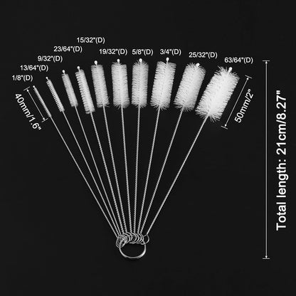 uxcell Straw Cleaner Brush Set, 8.3 Inch Nylon Tube Pipe Cleaners, Set of 10 Stainless Steel Long Straw Brush for Drinking Straw, Bottle, Tube, Cup, Pink