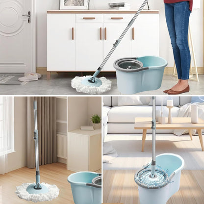 Spin Mop and Bucket with Wringer Set,for Floor Cleaning,with Floor Scrub Brush,61" Adjustable Handle and 6 Microfiber Mop Head(White)
