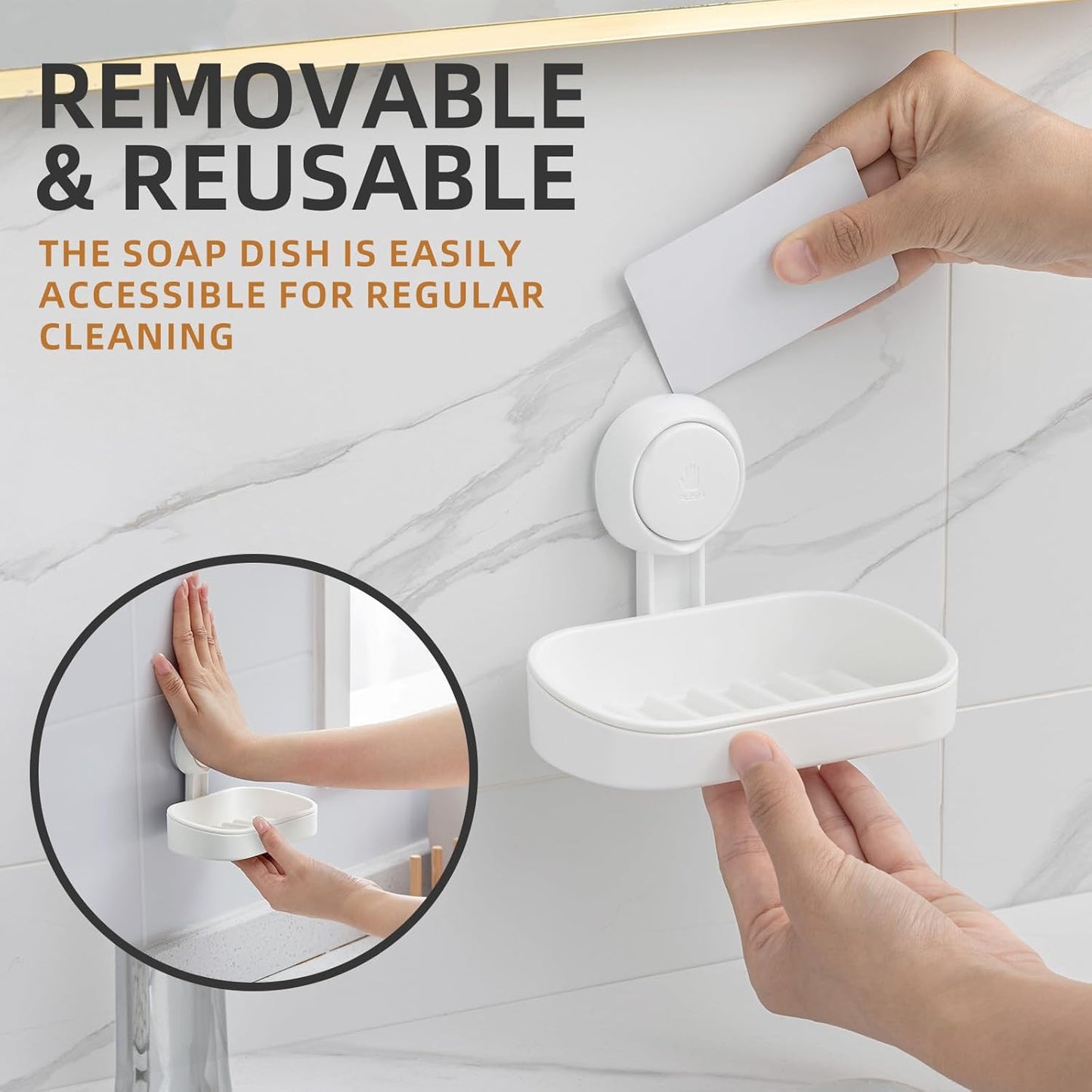 LEVERLOC Soap Holder Shower with Hooks, Bar Suction Cup Soap Dish Tray for Wall, Rust-Proof Stainless Steel Sponge Caddy for Bathroom Accessories Organizer Bathtub Kitchen Sink, Black