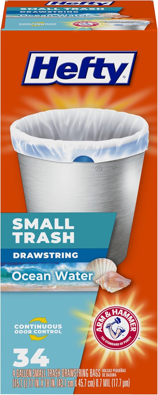 Hefty Small Trash Bags, Flap Tie, Lavender & Sweet Vanilla Scent, 4 Gallon, 26 Count