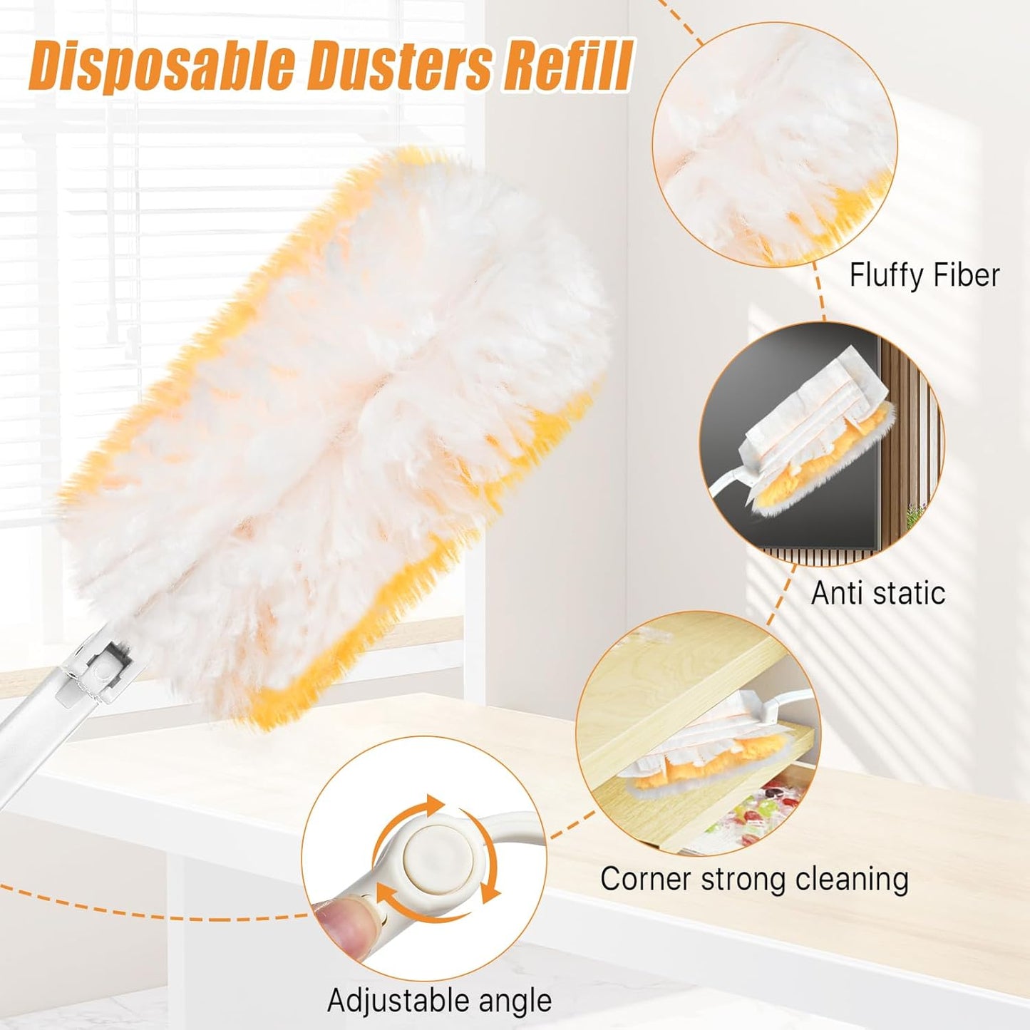 100 Pcs Duster Refills Bulk, Thickened Duster Refill Electrostatic Duster Head, Duster Refills for Cleaning with 4 Handles, Disposable Duster Refills for Cleaning Blinds, Ceiling Fans(Blue)