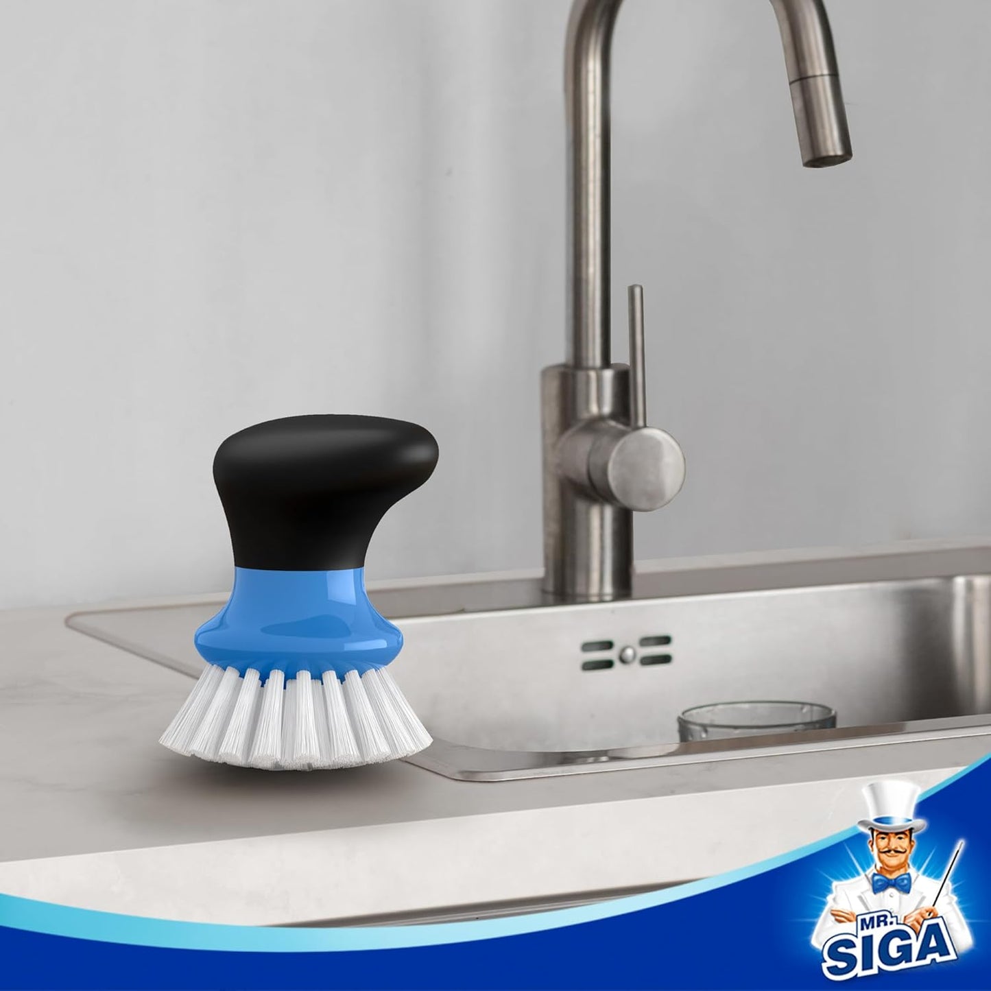 MR.SIGA Dish Scrub Brush, Palm Brush Dish Scrubber with Ergonomic Grip, Kitchen Brushes for Dishes, Gray, Pack of 2