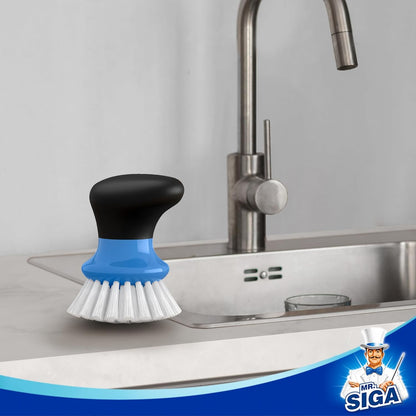 MR.SIGA Dish Scrub Brush, Palm Brush Dish Scrubber with Ergonomic Grip, Kitchen Brushes for Dishes, Gray, Pack of 2