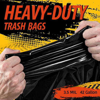 42 Gallon Contractor Garbage Bags - 3.5 MIL Thick Heavy Duty Trash Bags - 33" X 48" Large Black Bag for Construction, Commerical, Industrial, Yard, Outdoor Use (10 Count)
