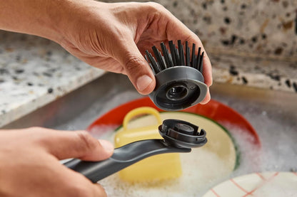 Joseph Joseph SinkTech Dish Brush with Replacement Head and Stainless-Steel Storage Stand Drip Tray