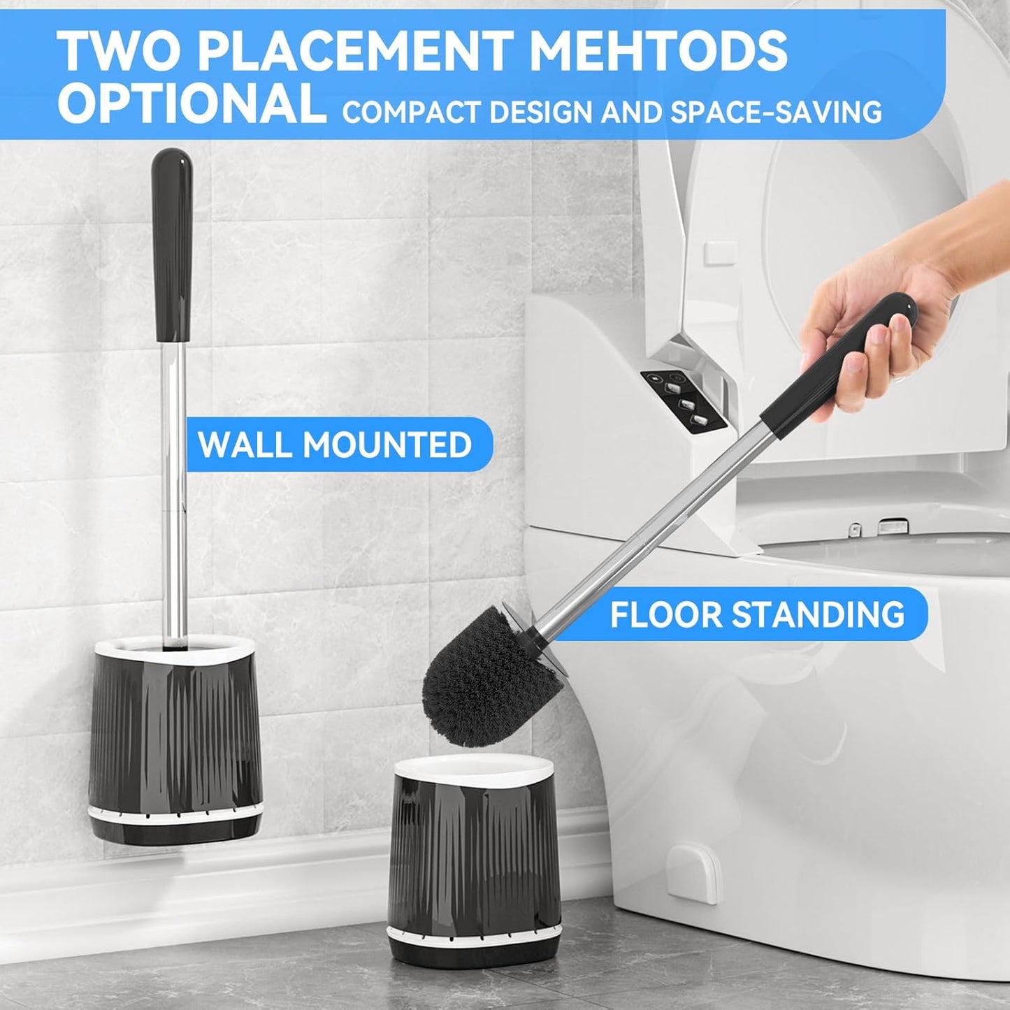 TRENTI Toilet Brush, Toilet Brush and Holder Set, Bristles Toilet Bowl Brush Head with Ventilated Holder, Wall Mounted Compact Toilet Brush Set for Bathroom Deep Cleaning (1, White)