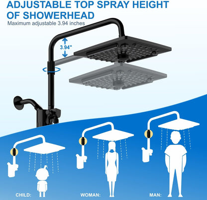ELLO&ALLO Filtered Rain Shower Head with Handheld Spray, Rainfall Shower Head Combo with 59" Hose, Dual Showerhead Set with Adjustable Shower Extension Arm, Matte Black