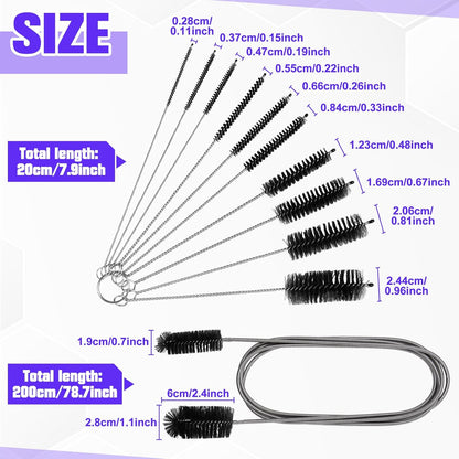 11 Pcs Flexible Drain Brush Set, 79 Inches Double Ended Tube Cleaning Brushes and 10 Pcs Different Sizes Straw Cleaning Brush Long Pipe Cleaners for Kitchen, Sink, Drain Pipe