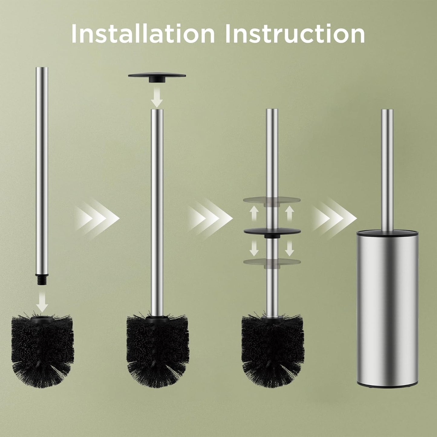 Toilet Brush and Holder Set, Toilet Bowl Brush with Heavy Duty 304 Stainless Steel Base and Extra Long Handle, Toilet Bowl Cleaners Brush for Bathroom (Matte Black)