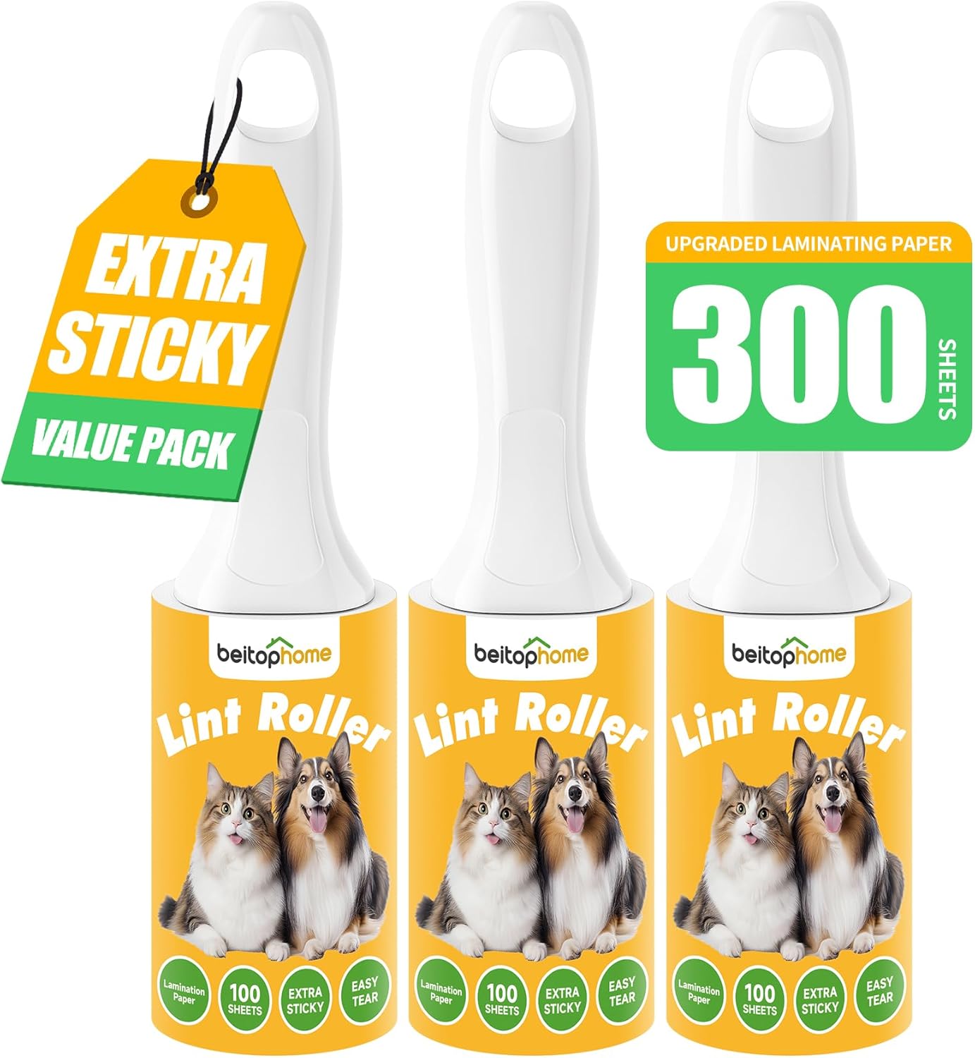 Extra Sticky Lint Roller for Pet Hair, 600 Sheets with 2 Reinforced Handles, Heavy Duty Lint Roller for Clothes, Couch, Furniture & Car