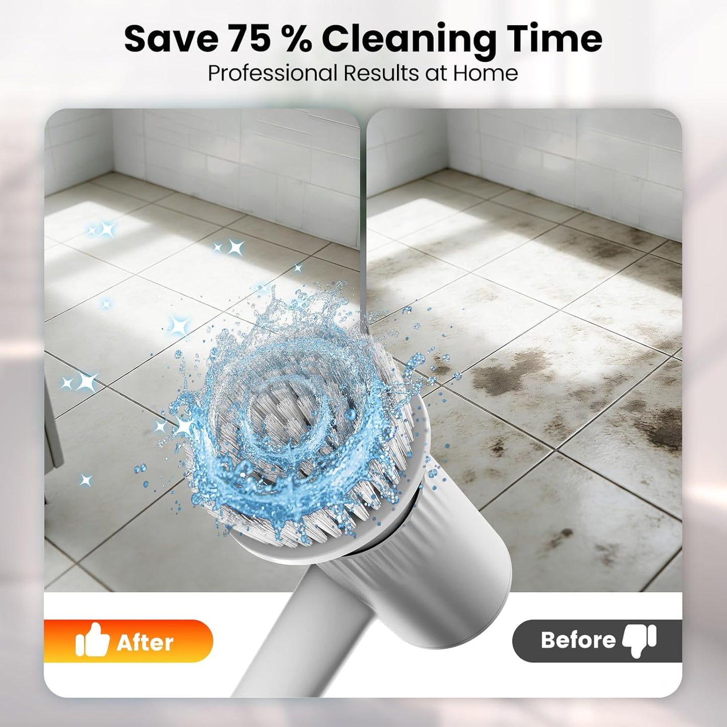 Electric Spin Scrubber - 4500mAh Cordless Cleaning Brush with 6 Brush Heads, 47" Adjustable Handle Relieves Back Pain, IPX7 Waterproof Power Scrubber for Bathroom Shower Floor Tile Bathtub