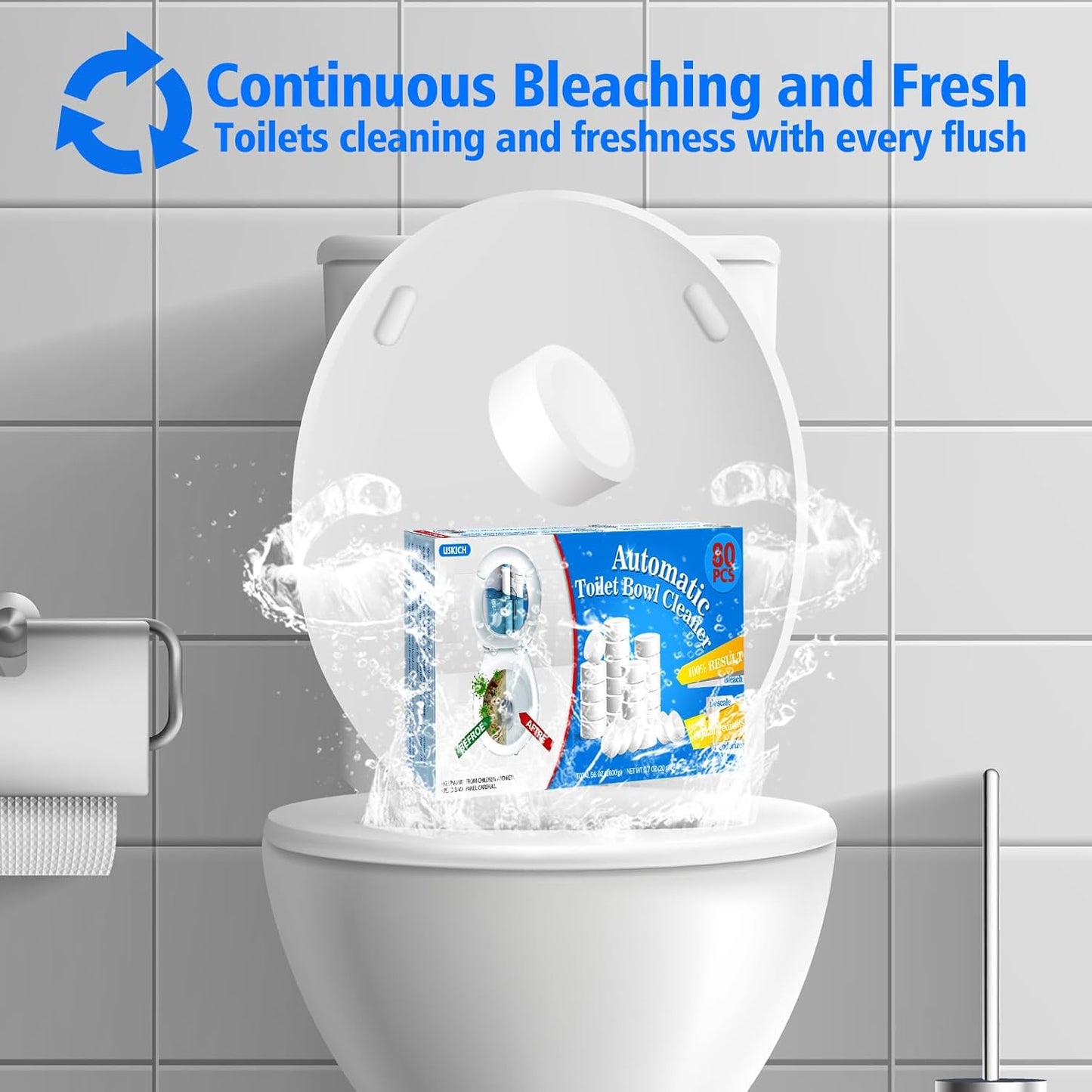 USKICH 20 Pack Toilet Bowl Cleaner Tablets,Blue Automatic Toilet Tank Cleaners, Long-Lasting Household Toilet Cleaners,Toilet flush Cleaning & Deodorizer