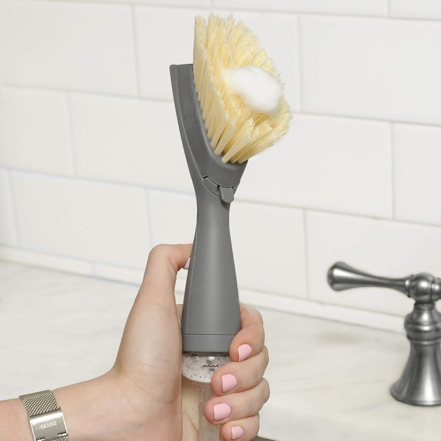 Full Circle FOMO Foam Soap Dispensing Dish Brush, 1 EA, Grey