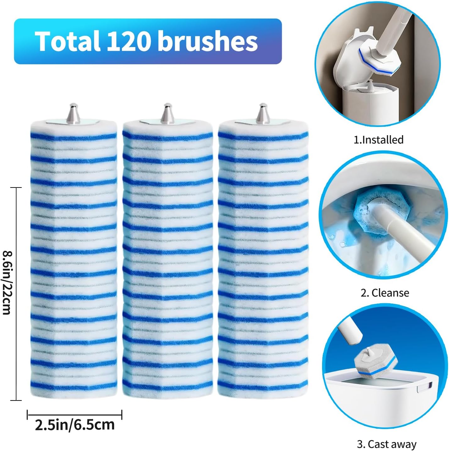 Hohoky 120pcs Bulk Pack of Disposable Toilet Brush Heads，Toilet Wand Refills for Toilet Bowl Brush Cleaner Pads,Toilet Brush Replacement Compatible Heads with Most Toilet Brushes