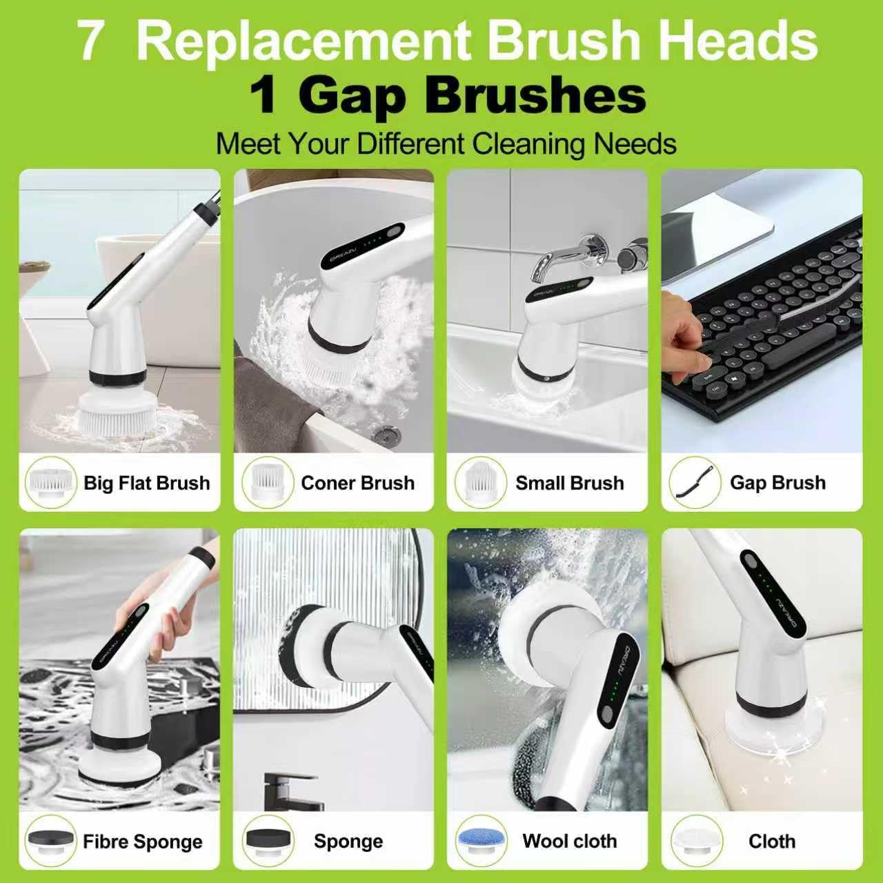 Electric Spin Scrubber, Dreazu IPX7 Shower Scrubber with 7 Replaceable Brush Heads & Retractable Handle, 2-Speed Adjustable Shower Cleaner for Bathroom,Toilet, Bathtub, Kitchen, Tile Floors