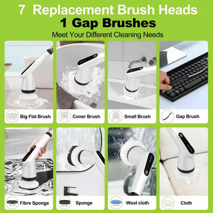 Electric Spin Scrubber, Dreazu IPX7 Shower Scrubber with 7 Replaceable Brush Heads & Retractable Handle, 2-Speed Adjustable Shower Cleaner for Bathroom,Toilet, Bathtub, Kitchen, Tile Floors