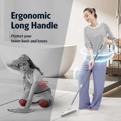 AIR U+ Grout Brush with Long Handle 180° Swivel Scrub Brush with Tweezers to Hair Clip V-Shape Grout Line Scrubber Stiff Bristles for Deep Cleaning Crevice, Tile Line, Shower, Kitchen, Corners