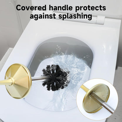 Bronze Toilet Brush and Holder，Extra Long Handled Toilet Brush for Bathroom，Stainless Steel Heavy Duty Toilet Bowl Brush,Deep Cleaning Modern Toilet Cleaner Brush -Space Saving, Covered Brush, Durable