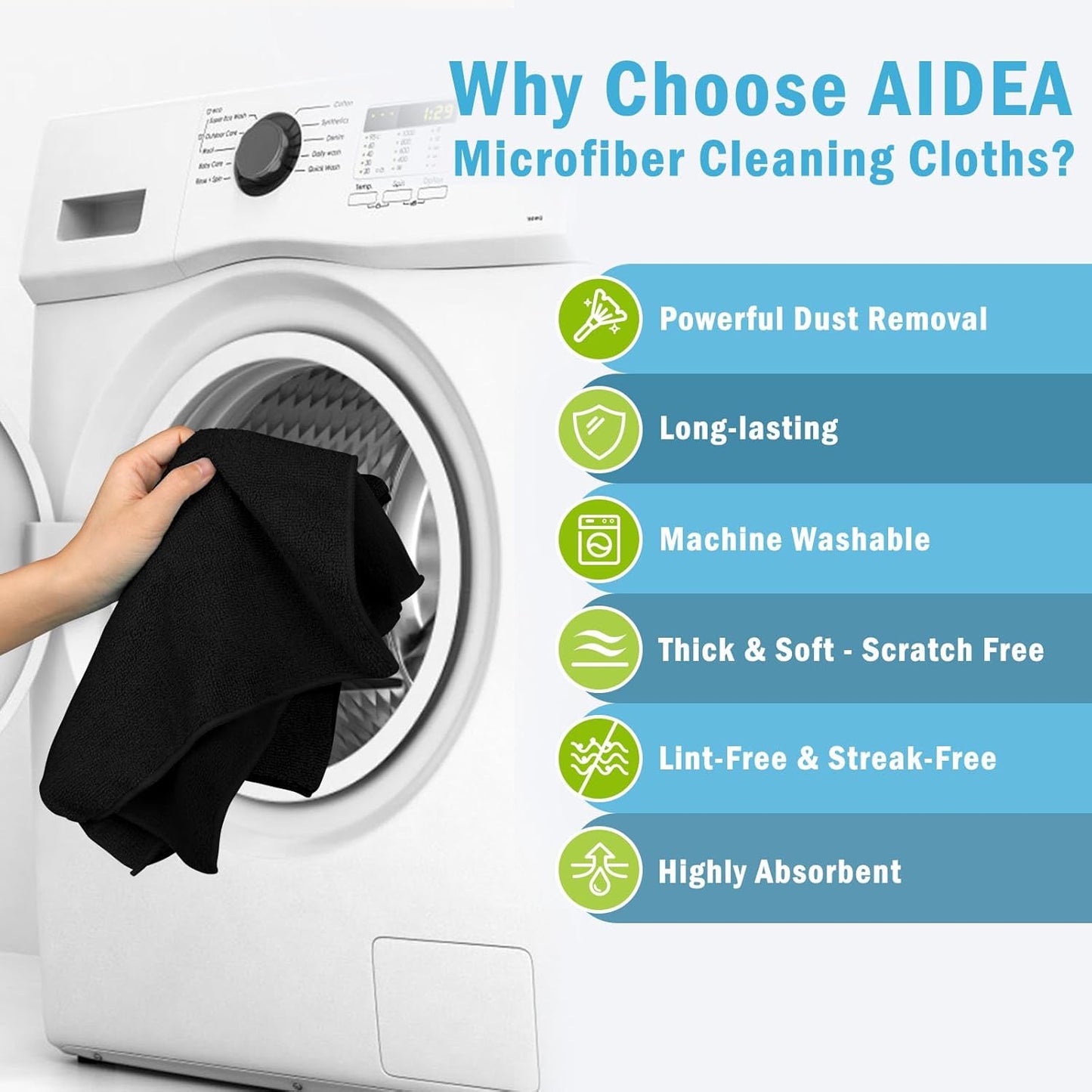 AIDEA Microfiber Cleaning Cloth-50PK, Soft Microfiber Towels for Cars, Absorbent Cleaning Rags, Lint-Free Streak-Free Wash Cloths for House, Kitchen, Window(12in.x12in)