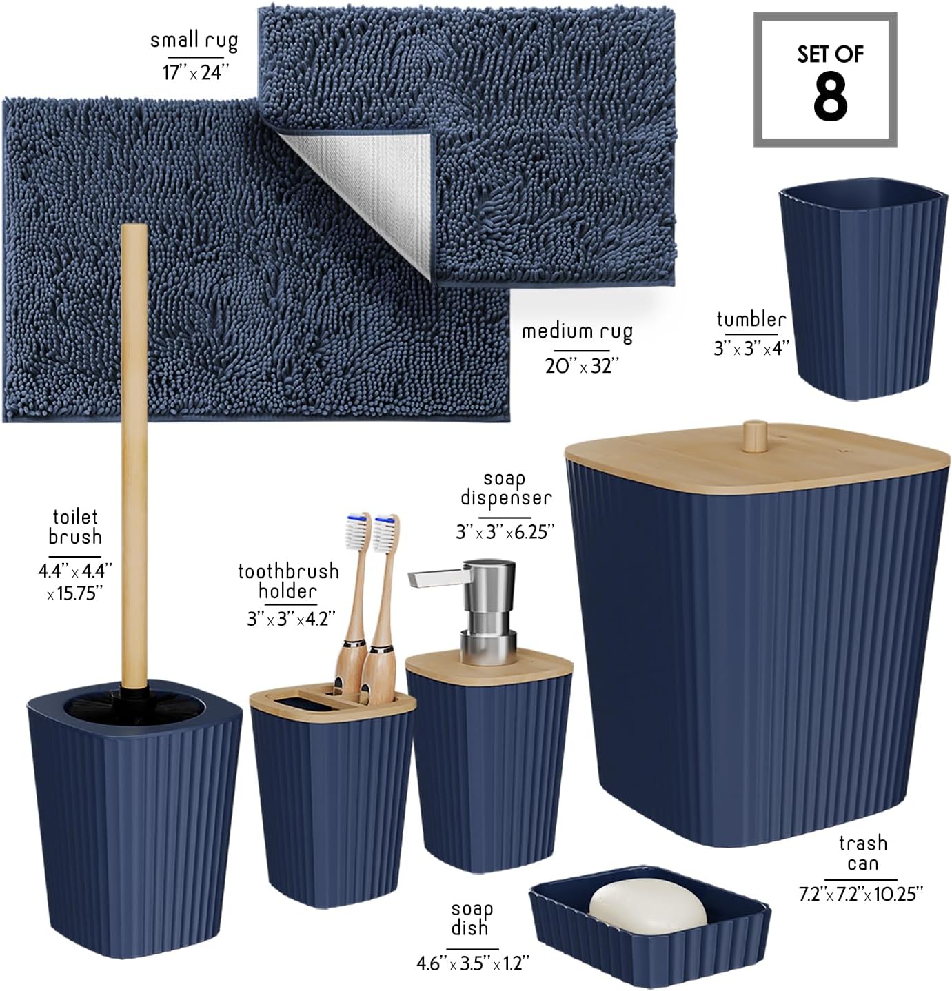 Clara Clark Bathroom Set - Sage Green Bathroom Accessories Set, 6PC Bathroom Accessory Set, Bathroom Sets with Toilet Brush, Trash Can & Soap Dispenser