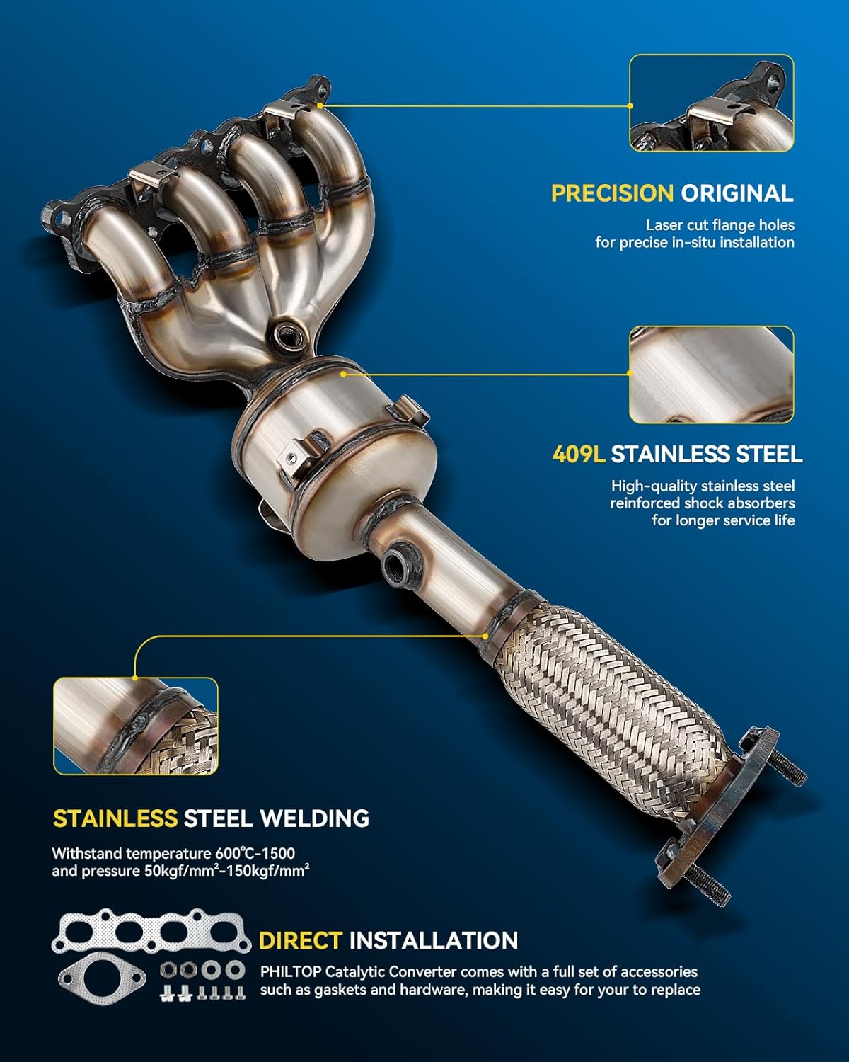 PHILTOP Left and Right Catalytic Converter Replacement For 2005-2010 300 2.7/3.5L V6 RWD, 2006-2010 Charger 2.7/3.5L V6 RWD, 2005-2008 Magnum 2.7/3.5L V6 RWD Replace 55434, 55433 (EPA Compliant) - Colors A