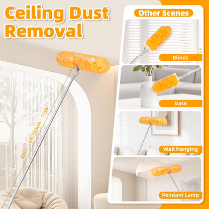 6 ft Extendable Handle with 20 Duster Refills, Heavy Duty Duster Refills Kit Compatible with Swiffer, 360 Disposable Microfiber Duster Pads for Ceiling Fan, Window & Hard to Reach Areas Cleaning