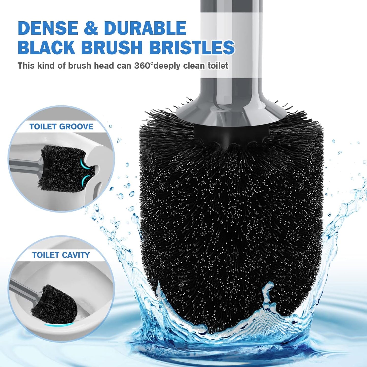 Toilet Plunger and Brush, Bowl Brush and Heavy Duty Toilet Plunger Set with Ventilated Holder, 2-in-1 Bathroom Cleaning Combo with Modern Caddy Stand for 5.7-inch Toilet Drain(Black, 2 Set)