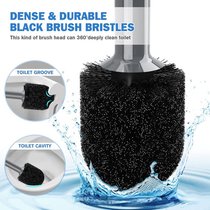 Toilet Plunger and Brush, Bowl Brush and Heavy Duty Toilet Plunger Set with Ventilated Holder, 2-in-1 Bathroom Cleaning Combo with Modern Caddy Stand for 5.7-inch Toilet Drain(Black, 2 Set)