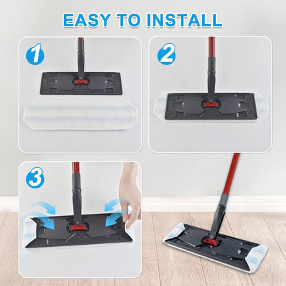 Mop Replacement Pads for Ocedar H2prO Flat Mop System, Mop Handle Mop Refills for O-Cedar H2pro Flat Mop System, Include 4 Pack Mop Pads and 4-Section Mop Handle for Ocedar H2 Pro Mop