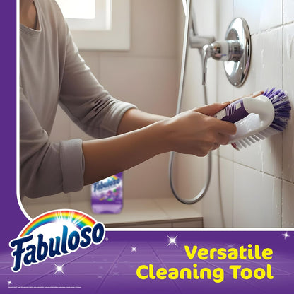 Fabuloso Cleaning Brush with Handle, Compact Handheld Household Scrub Brush for Kitchen, Bathroom, Baseboards, Tile and Floors, Firm Bristles for Indoor Surface Cleaning, White and Purple, 5.5 Inch
