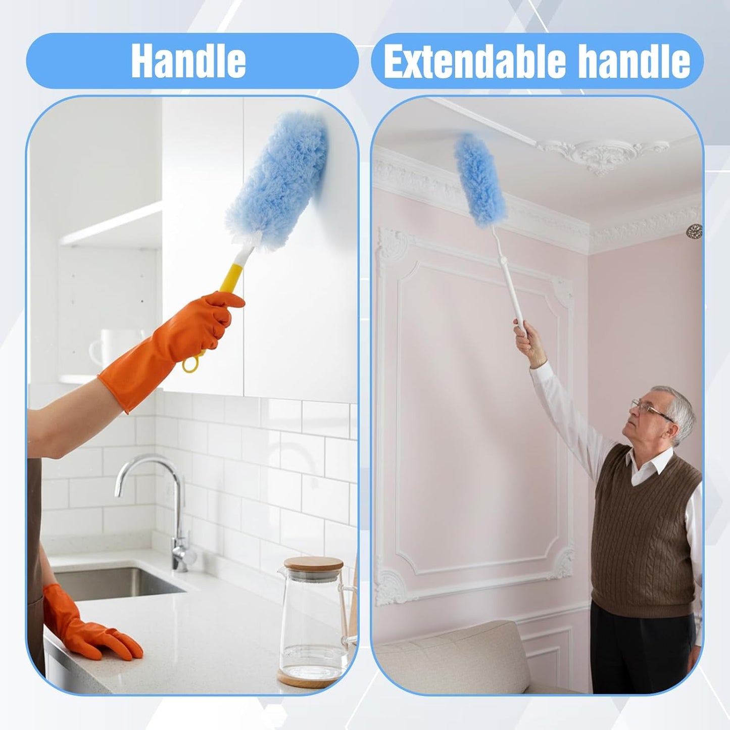 50 Count 360 Heavy Duty Disposable Duster Refills Compatible with Swiffer Multi Surface Feather Dusters Kit with 1 Short Handle and 1 Extenda Handle for Home Cleaning