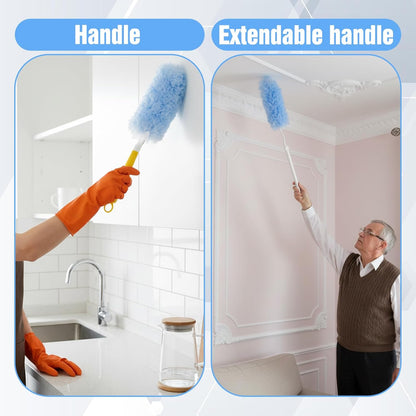 50 Count 360 Heavy Duty Disposable Duster Refills Compatible with Swiffer Multi Surface Feather Dusters Kit with 1 Short Handle and 1 Extenda Handle for Home Cleaning