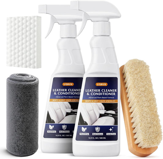 LISRUX Leather Cleaner and Conditioner Kit-2×18oz, Leather Cleaner for Car Seats, Furniture, Couches, Shoes & Boots, pH-Balanced, Restores & Protects All Leather For Natural, Synthetic, Faux, Pleather