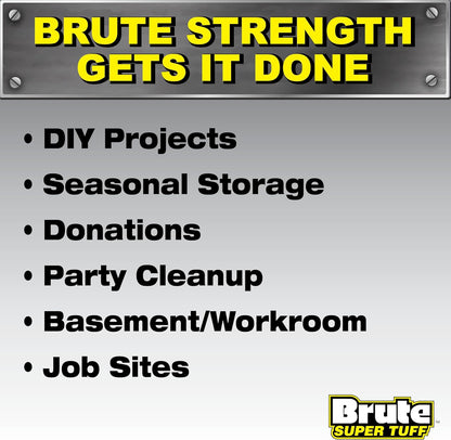 Brute Super Tuff Heavy Duty 2.2 MIL Contractor Bags, Extra Large Trash Bags, Twist Tie Closure, Black, 55 Gallon, 15 Count