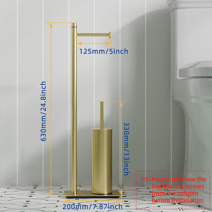 RUACQ Toilet Paper Holder Stand with Toilet Brush and Holder Set, 304 Stainless Steel Bathroom Toilet Tissue Paper Roll Holder Free Standing, Weighted Base, Heavy Duty (Matte Black)