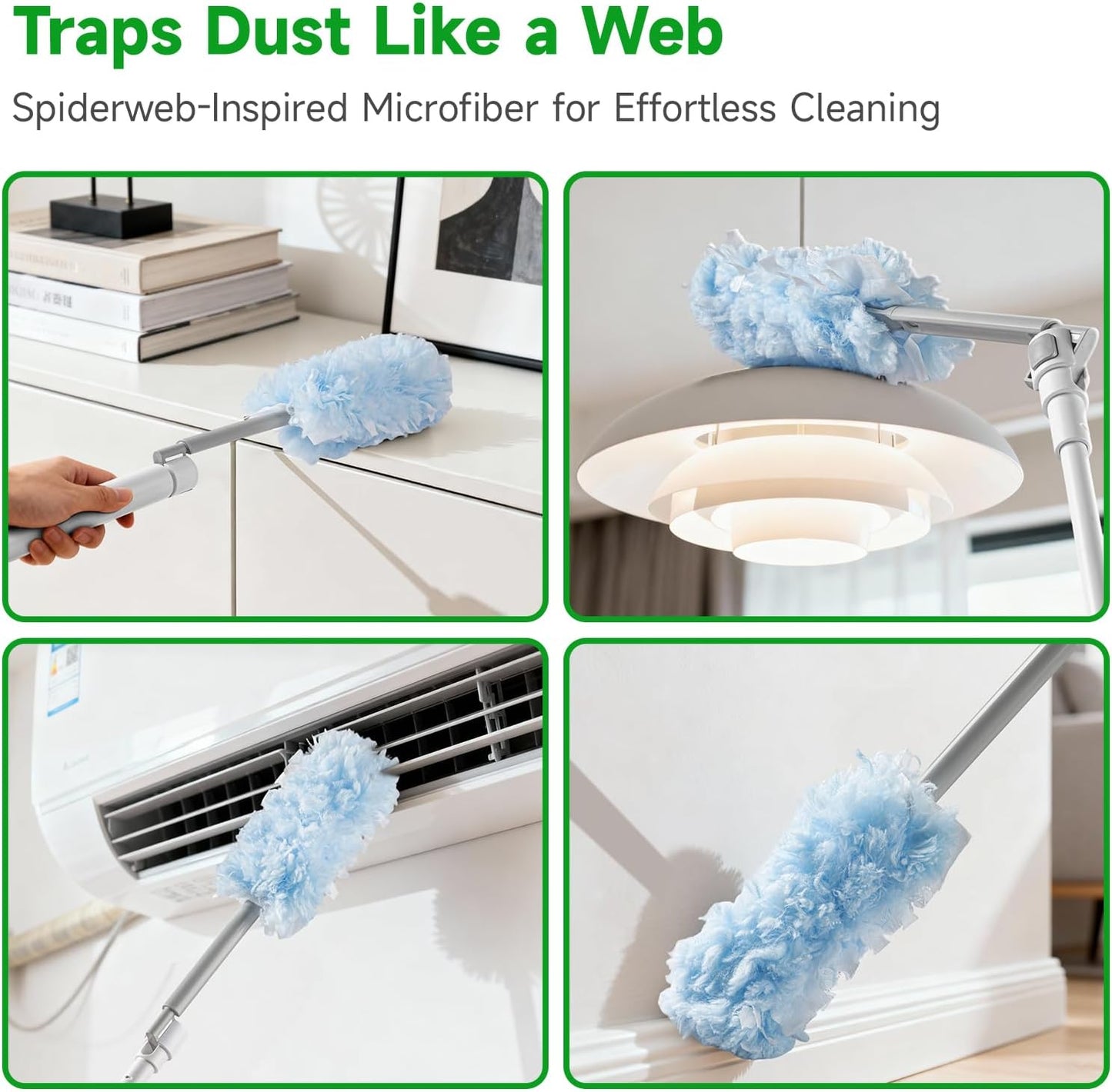 oshang 12 Pack Disposable Heavy Duty Duster Refills - 43" Extendable Handle, Compatible with Swiffer - Dusters for Cleaning Ceiling Fans, Blinds, Furniture & High Corners