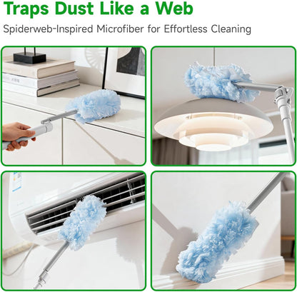 oshang 12 Pack Disposable Heavy Duty Duster Refills - 43" Extendable Handle, Compatible with Swiffer - Dusters for Cleaning Ceiling Fans, Blinds, Furniture & High Corners