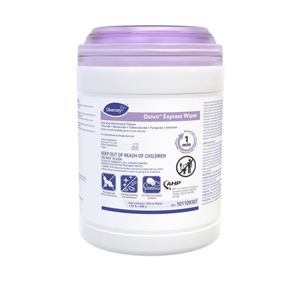 Diversey Oxivir Express Wipes 101109307 - One-Step Disinfectant Fragrance-Free Cleaner Wipes, Fast Acting, Standard Sheets, Unscented 220-Wipes, 1-Canister