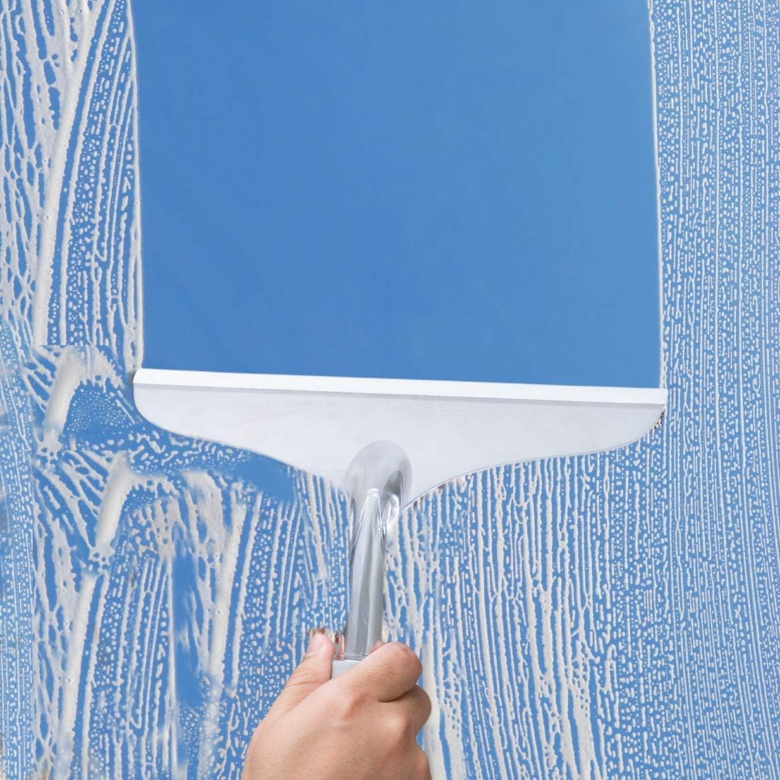 Shower Squeegee for Bathroom Glass Doors and Mirror, 10'' Rubber Window Cleaner Tool, Clear Plastic Water Wiper for Car Windshield Cleaning